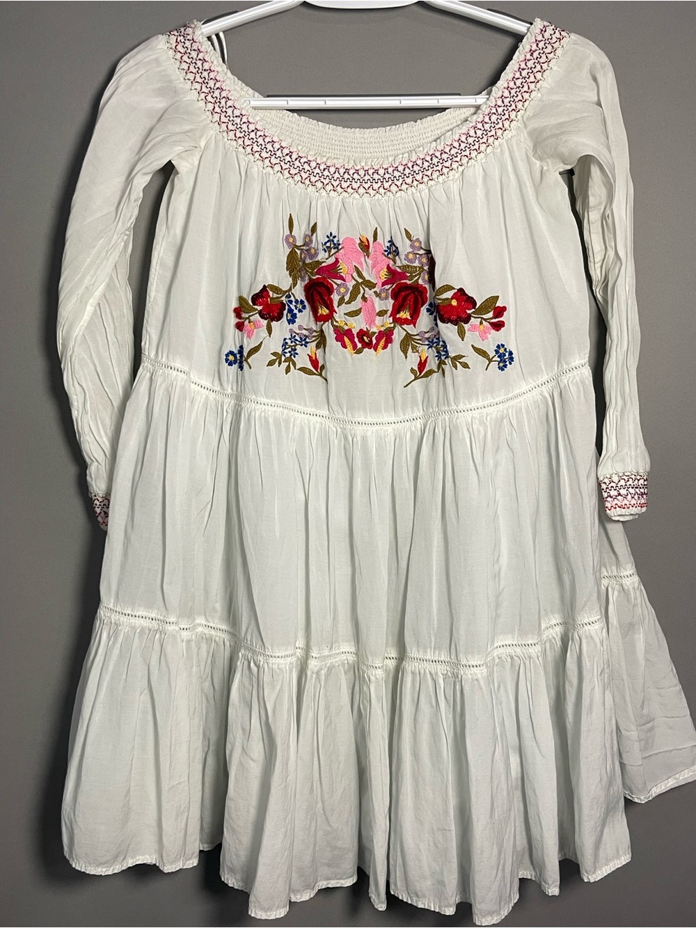 Free People Sunbeams Off Shoulder Embroidered Mini Dress XS Boho